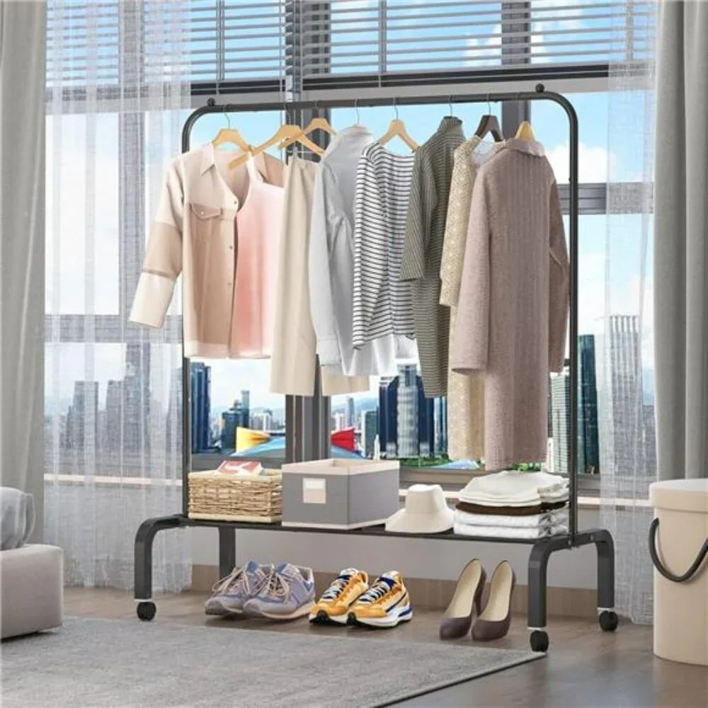 Rolling Clothes Rack Metal Garment Rack with Wheels Shelf for Hanging Clothes